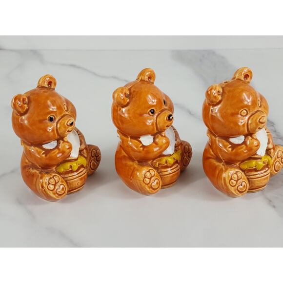 Bear Cub Salt & Pepper Shakers Toothpick Holder 3" Glazed Ceramic 70's Japan Vtg - Picture 11 of 14